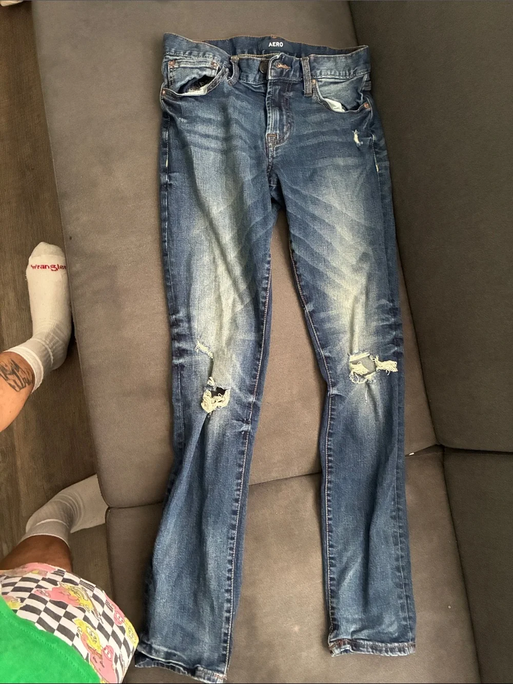 Aero Mid Wash Distressed Skinny Jeans - Blue